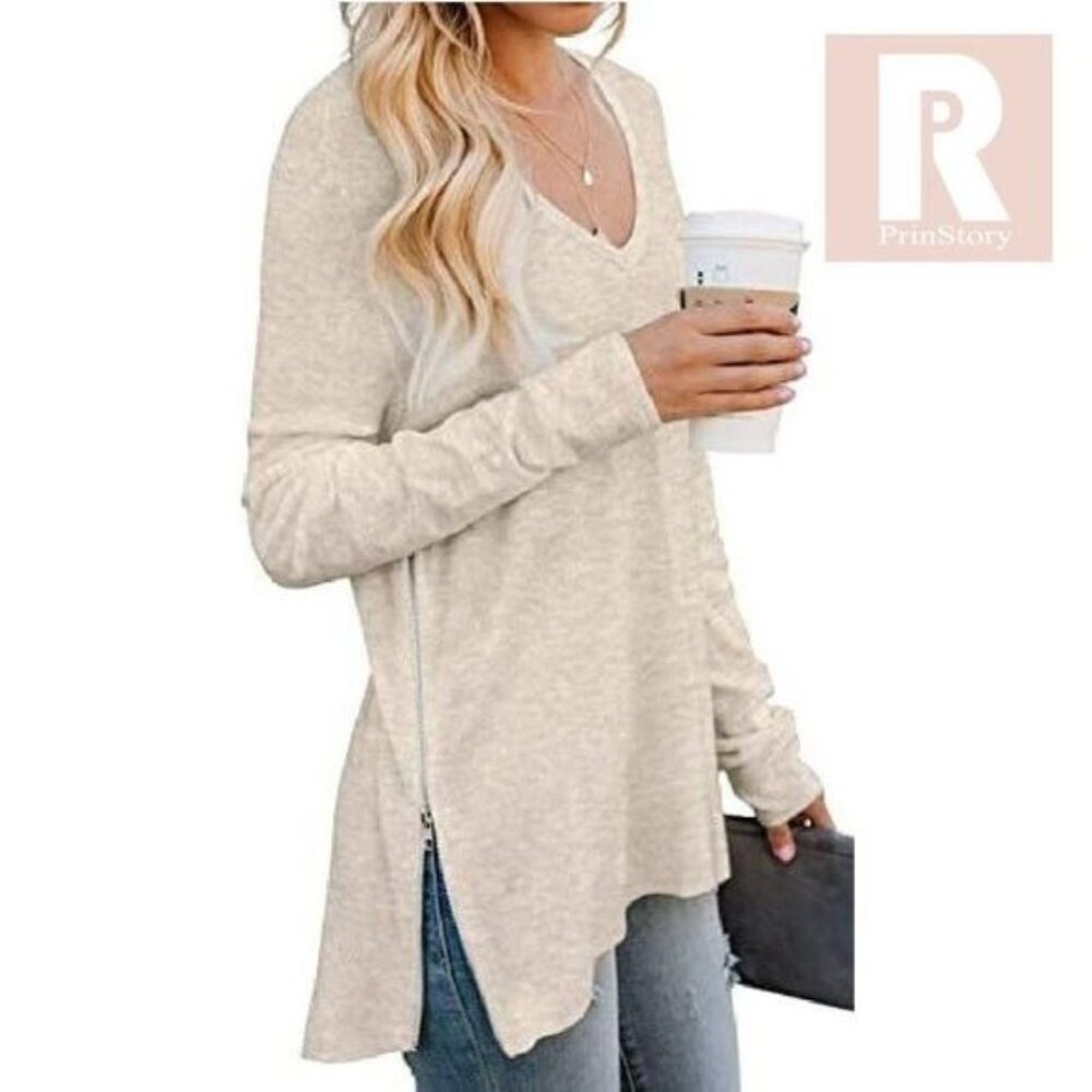 PrinStory Women's‎ Casual V-Neck Soft Raglan Long Sleeves Sweatshirts Top